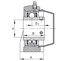 直立式軸承座單元 RASEY35-TV-VA, 塑料軸承座，內(nèi)圈帶平頭螺釘?shù)耐馇蛎媲蜉S承，耐腐蝕設(shè)計(jì)，R密封