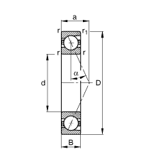 主軸軸承 B7016-E-T-P4S, 調節，成對或單元安裝，接觸角 α = 25°，限制公差