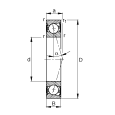 主軸軸承 B7002-C-2RSD-T-P4S, 調節，成對安裝，接觸角 α = 15°，兩側唇密封，非接觸，加嚴公差