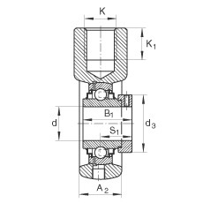 吊裝式軸承座單元 RHE40, 鑄鐵軸承座,帶偏心鎖圈的外球面球軸承,R 密封 吊裝式軸承座單元 RHE40, 鑄鐵軸承座,帶偏心鎖圈的外球面球軸承,R 密封